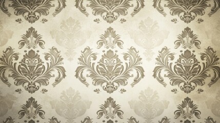 Vintage damask pattern background in neutral tones with ornate floral designs and copy space for text placement