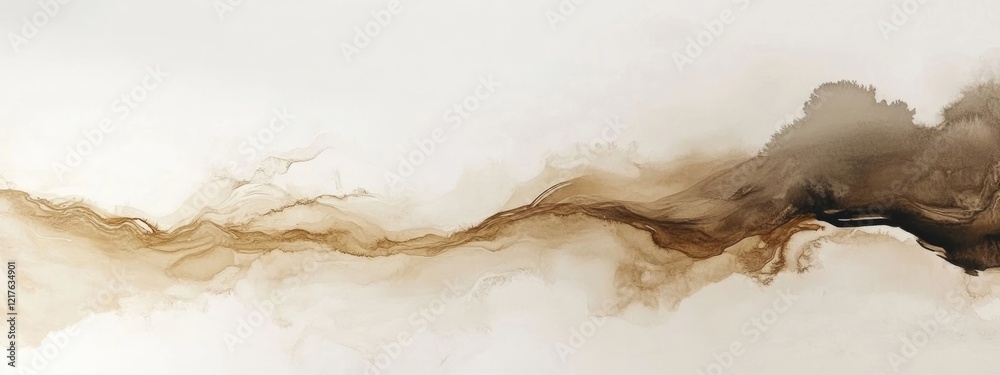 Fototapete Abstract fluid art with brown and black tones creating flowing patterns on a light background Copy Space