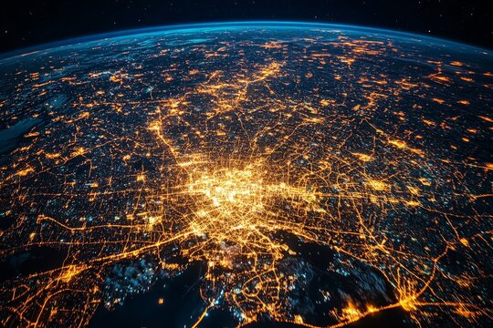 City illuminated at night as seen from space showcasing vibrant urban life and intricate street networks