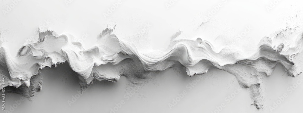 Poster textured white background with sculpted paint creating dynamic abstract patterns and waves, suitable