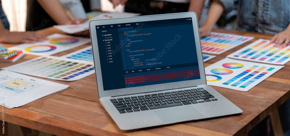 Leinwandbilder Software development programming on computer screen for brisk application and program coding