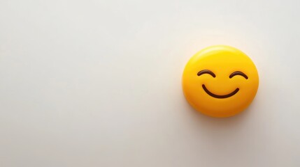 Fototapeta premium Yellow smiley face emoticon on a light background with copy space for text placement.