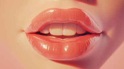 Fototapeta premium Realistic pastel retro cartoon-style closed mouth logo with a feminine and girly design.