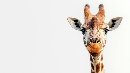 Obraz premium Giraffe portrait on white background with copy space for text or graphics
