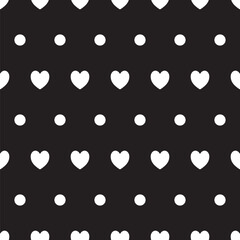 Seamless romantic hearts pattern. Black and white background.