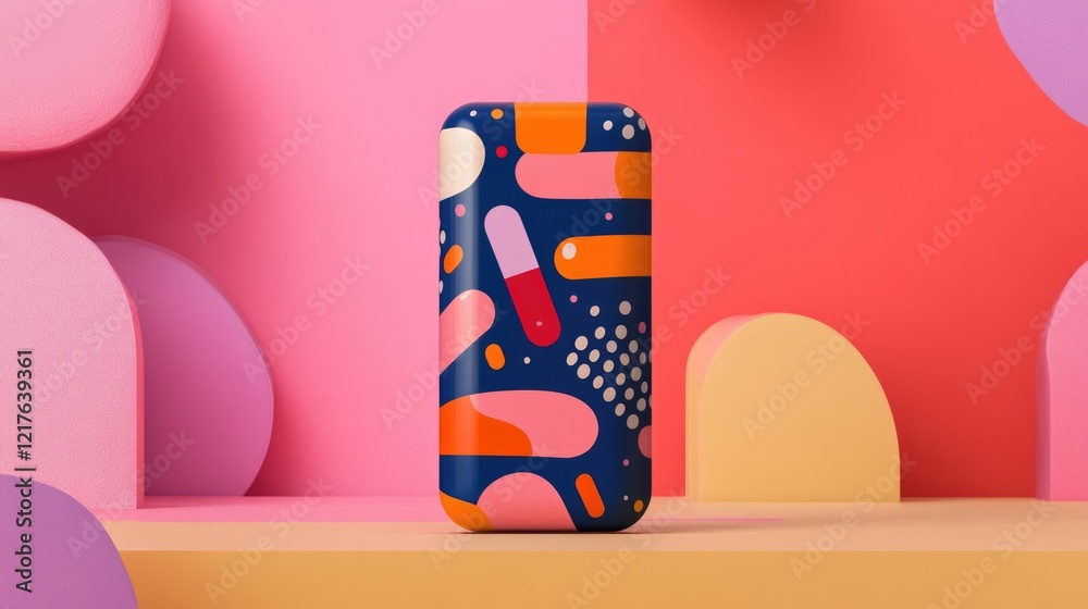 Poster colorful abstract smartphone design on a geometric background with soft shapes and copy space for te