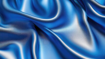 Fototapeta premium Glossy blue satin fabric texture with soft folds and creases Copy Space
