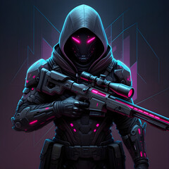 Fototapeta premium Mysterious Sniper in Neon Lights