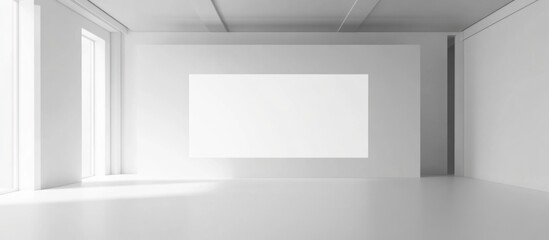 Fototapeta premium Empty modern interior space with white walls and large window, ideal for displaying art or presentations, Copy Space available.