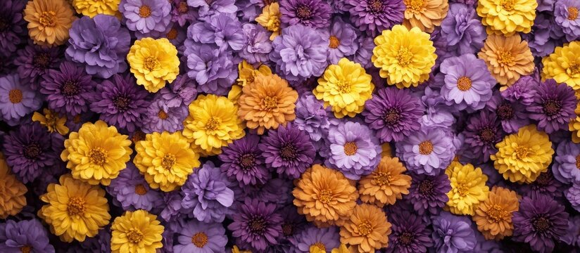 Vibrant purple and yellow flower background with ample space for adding personalized text or messages in various creative designs