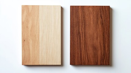 Fototapeta premium Wood samples showing two different types of wood grain textures on a white background with Copy Space for text placement.