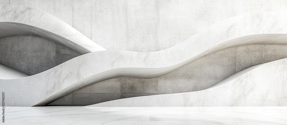 Poster abstract white wall with smooth curves and lines in modern architecture featuring ample copy space f