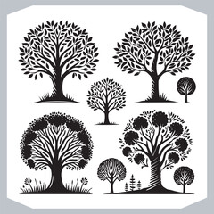 Diverse Tree Silhouettes in Vector Design