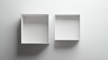 Fototapeta premium Minimalist empty white boxes on a light surface with Copy Space for text insertion