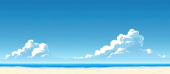 Serene Beach Landscape with Clear Blue Sky and Soft Fluffy Clouds Ideal for Text Overlays and Vacation Themes