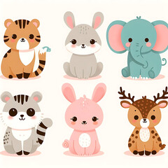 Fototapeta premium <Adorable Cartoon Animal Friends: Playful, Colorful Nursery Art for Animal Lovers>