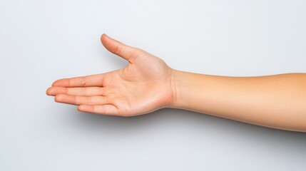 Extended Hand With Subtle Skin Texture Against Light Gray Background