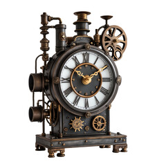 Fototapeta premium Detailed Steampunk Gear Clock Isolated on Transparent Background