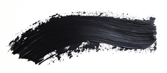 Black paint stroke texture on white background with ample copyspace for design elements or textual content in artistic presentations