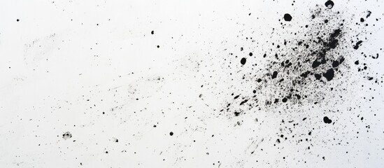 Obraz premium Black ink splatters on white background with ample copyspace for text placement and creative design applications