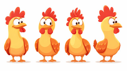 Naklejka premium Chicken set flat cartoon isolated on white background, vector illustration