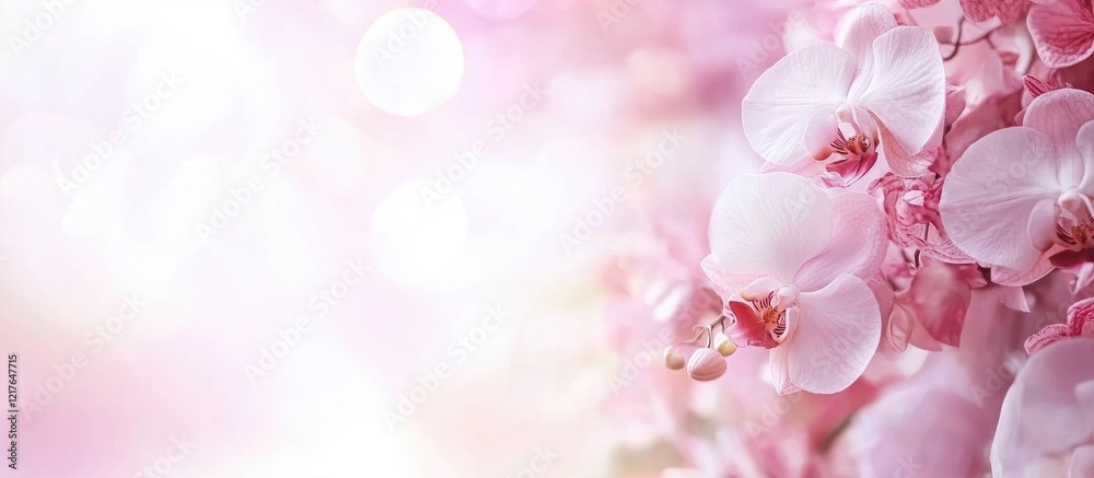 Poster elegant orchid bouquet for wedding with soft pink backdrop and empty space for personalized text or 