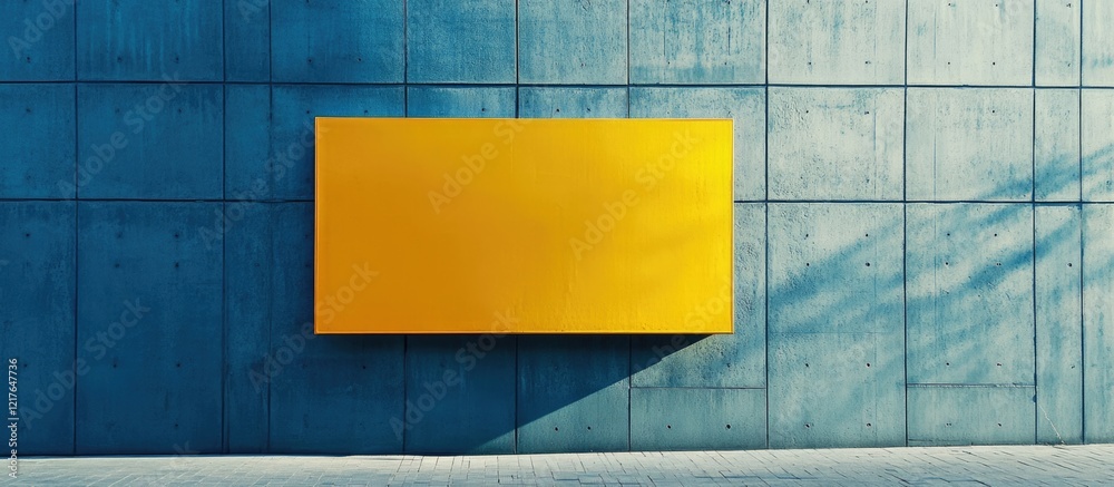 Poster blank yellow billboard on urban wall ideal for public announcements and promotional displays with am