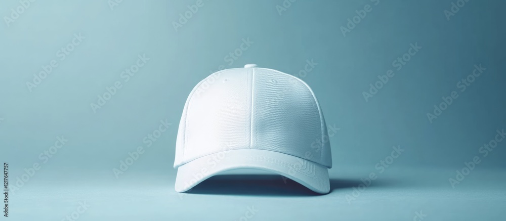 Poster white baseball cap mockup front view with blank space for custom embroidery or text on minimalist ba