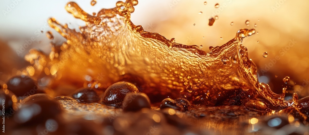 Aufkleber Vibrant splash of brewed coffee highlighting roasted beans with macro detail and ample copy space for text and branding opportunities