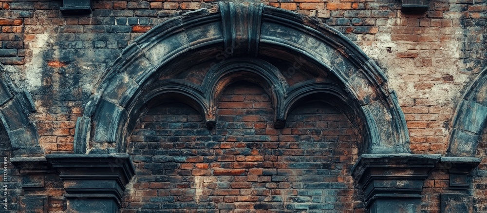 Poster Classic Brick Wall Texture with Architectural Arches and Ample Copy Space for Text Use in Creative Designs