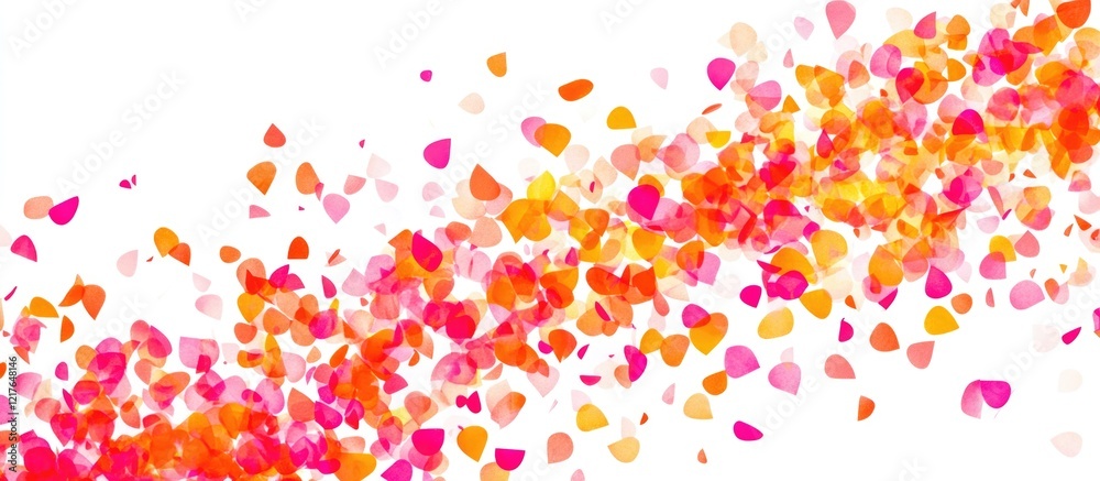 Poster Vibrant Colorful Confetti Scatter on White Background with Blank Space for Text or Design Elements
