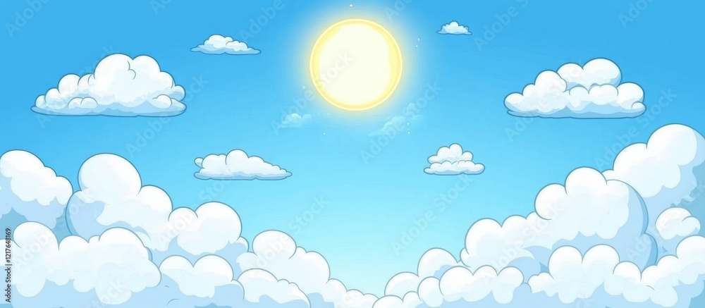 Aufkleber Bright sunny sky with fluffy clouds and ample space for text or graphics in a serene outdoor background setting