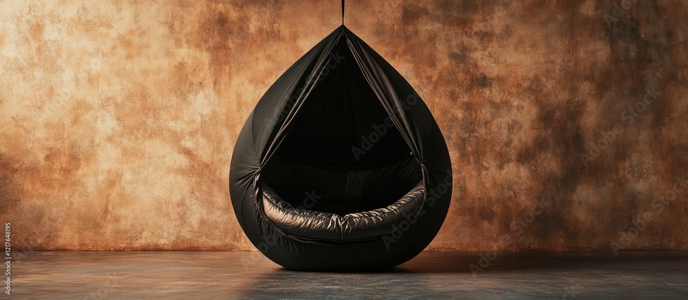 Poster Stylish Black Inflatable Hanging Tent in Studio Setting with Empty Copyspace for Text Ideal for Modern Interior Design Concepts
