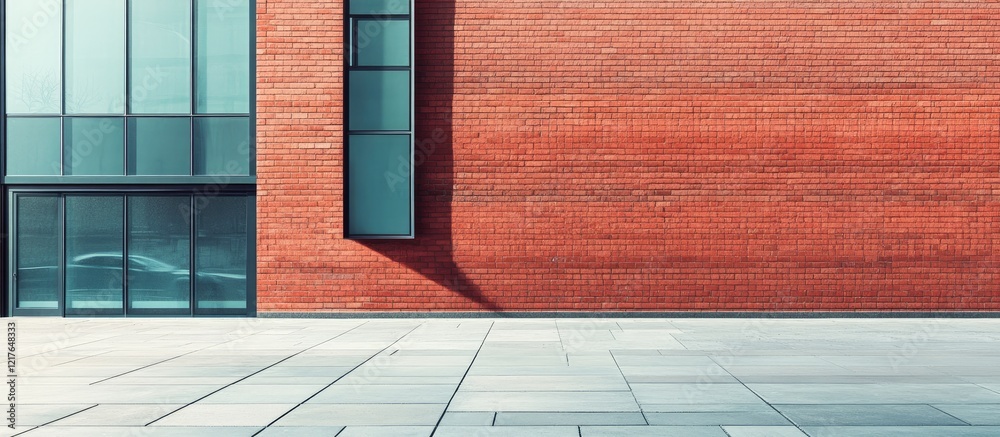 Poster Modern Brick Bank Architecture with Clean Lines and Aesthetic Appeal Featuring Expansive Empty Space for Text or Graphics