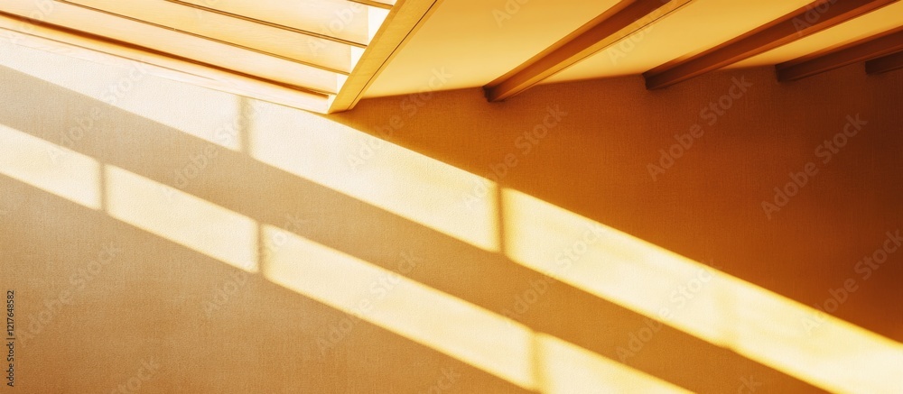 Poster abstract composition of light and shadow on stairs with warm tones and lines creating depth copy spa