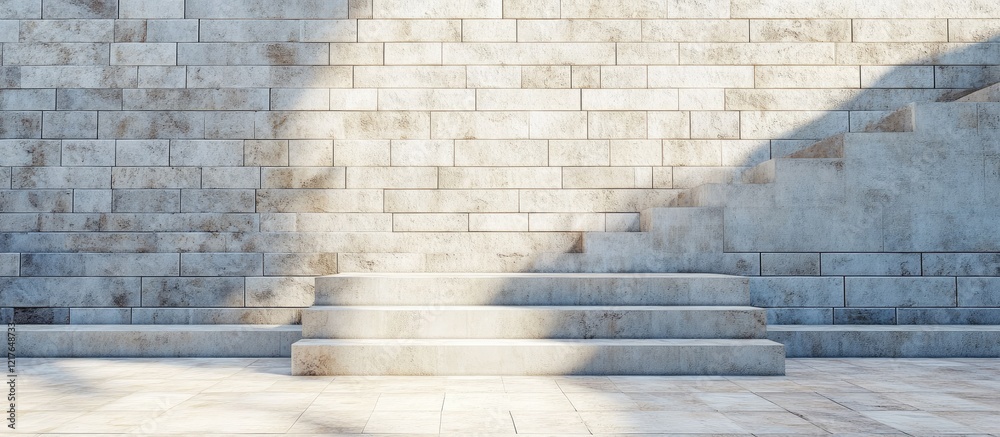 Aufkleber Cement Block Masonry Wall with Steps and Copy Space for Text in Bright Light Setting