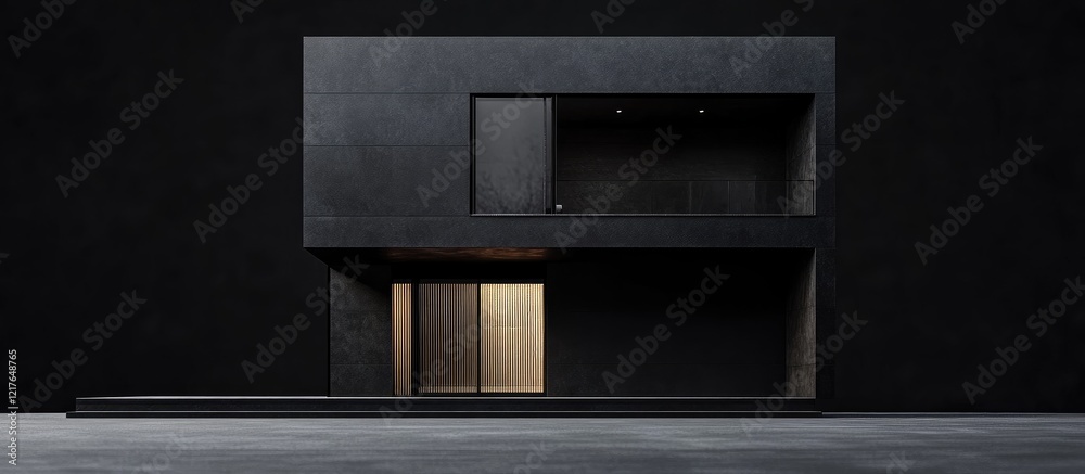 Poster Sleek Black Modern Two Story Home Design Featuring Minimalist Architecture with Ample Copyspace for Text and Creative Use