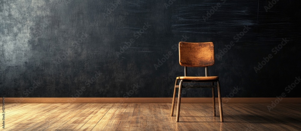Aufkleber empty classroom with blackboard and wooden chair offering copy space for educational or creative tex