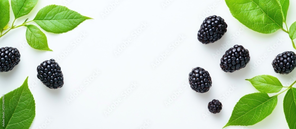 Aufkleber blackberries with fresh green leaves arranged on a clean white background providing ample copyspace 