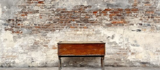 Textured Brick Wall Background with Wooden Desk for Creative Copy Space and Design Projects