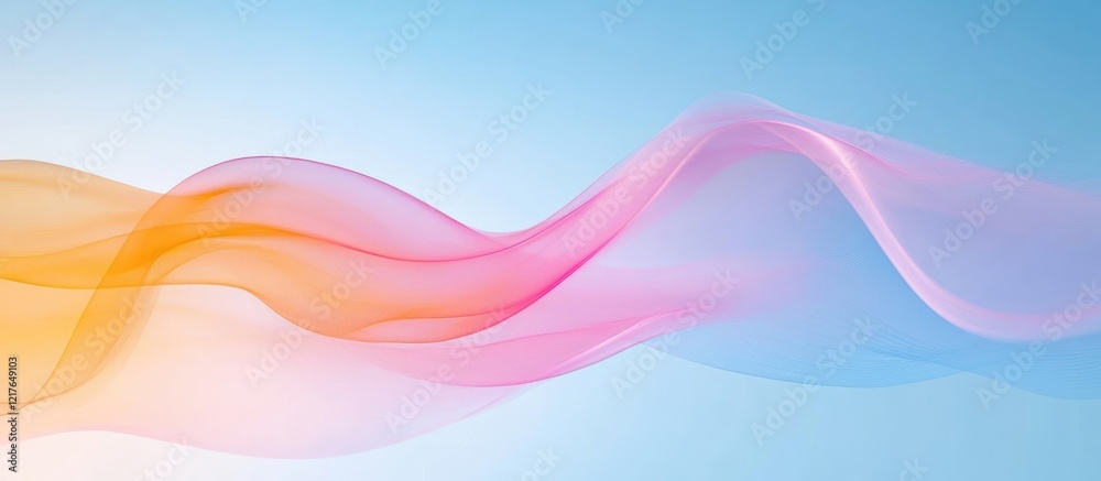Poster Blue Background with Flowing Pink and Orange Smoke Waves Creating Space for Text and Design Elements