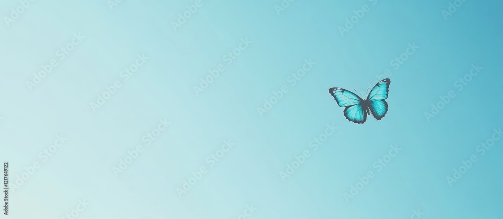 Aufkleber Blue Butterfly Flying in Clear Sky with Ample Space for Text and Design Elements for Creative Projects