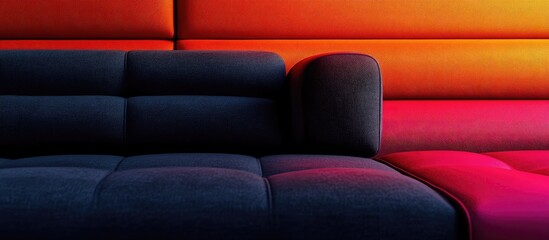 Fototapeta premium Elegant Black Sofa with Colorful Abstract Background Featuring Ample Copyspace for Text and Design Elements