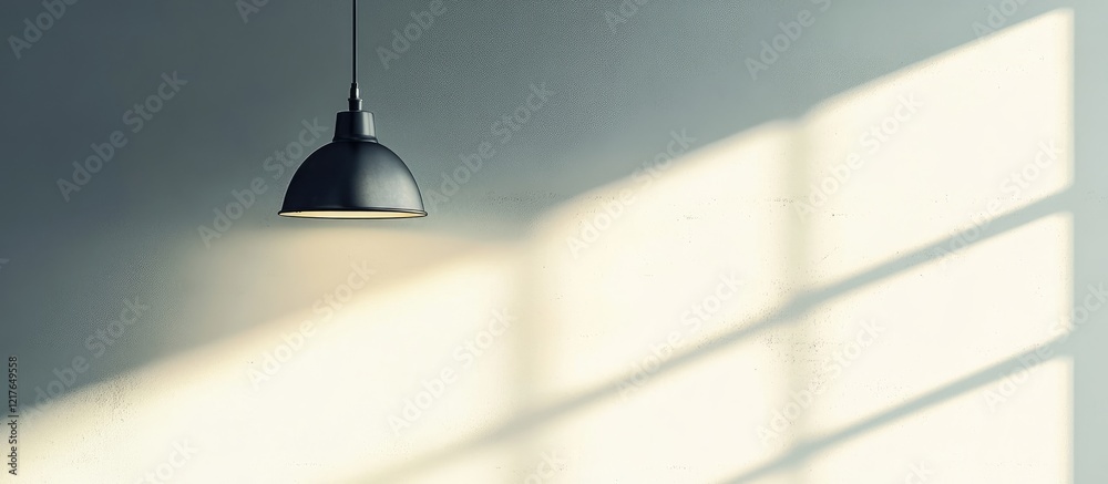 Poster elegant dining room featuring a minimalist metal pendant lamp with ample empty space for text or bra