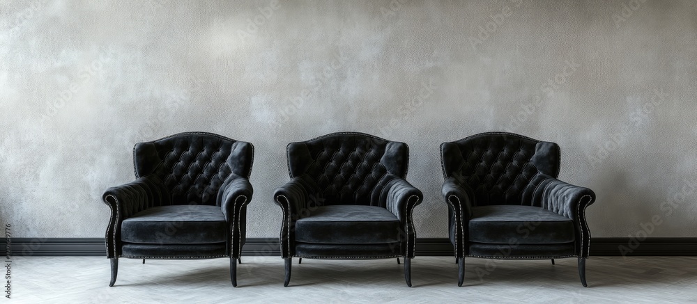 Poster elegant black velvet chairs in minimalist interior setting with space for text and contemporary styl