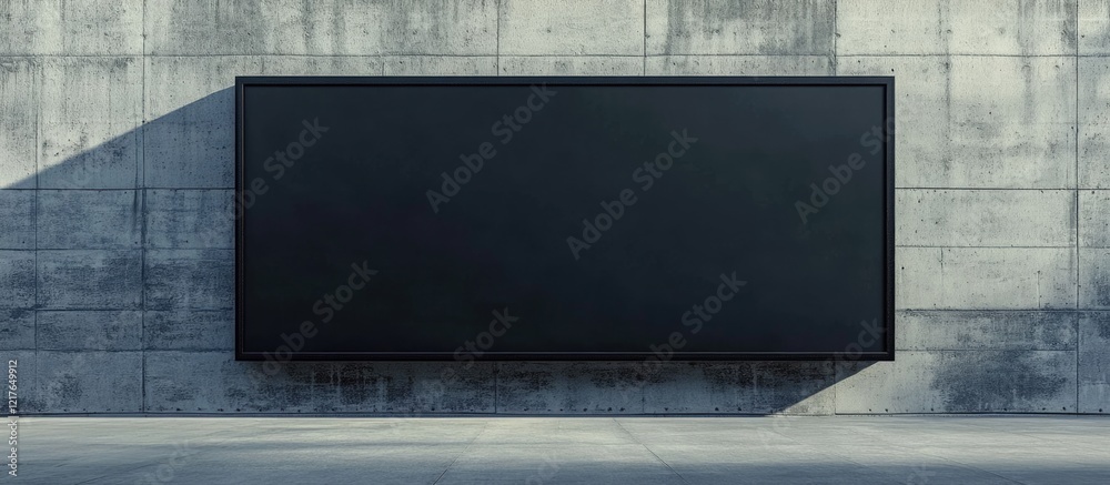 Poster blank black billboard mockup on concrete wall for advertising marketing display with generous copysp