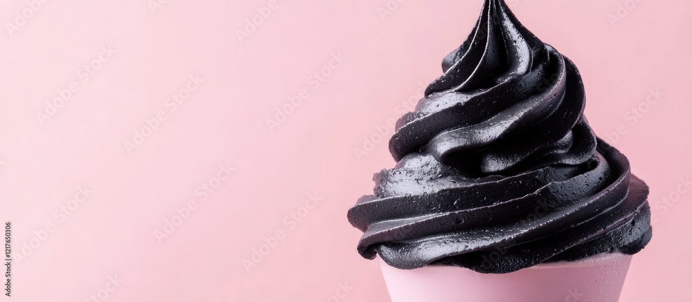 Poster Black Whipped Cream Topping on Soft Pink Background with Generous Copyspace for Text and Branding Opportunities