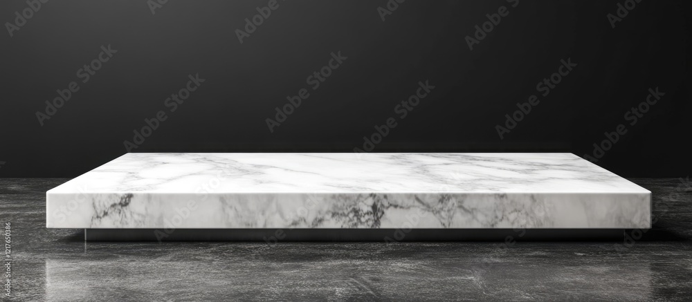 Poster Elegant White Marble Tabletop with Dark Background and Copyspace for Text Ideal for Product Display and Branding Opportunities