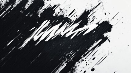 Dynamic abstract artwork with contrasting black paint strokes and bold white text creating a striking visual impact for artistic projects.