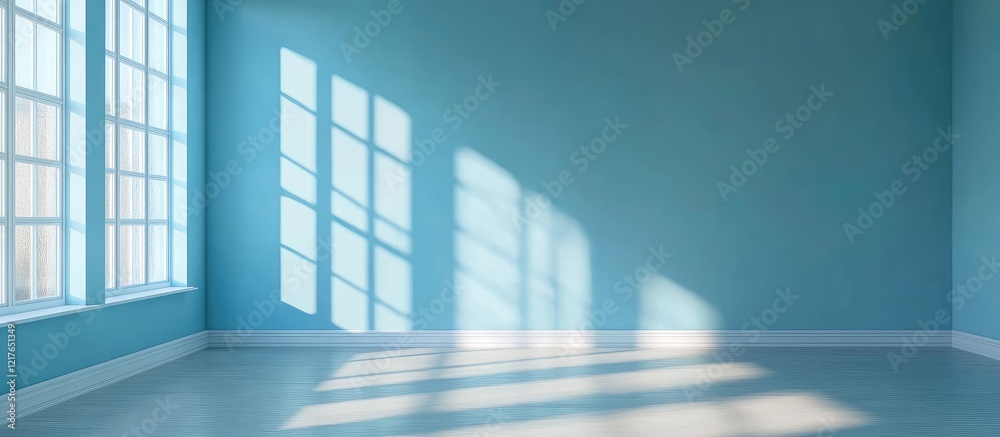 Poster modern meeting room with sky blue walls and abundant natural light creating an inviting atmosphere i